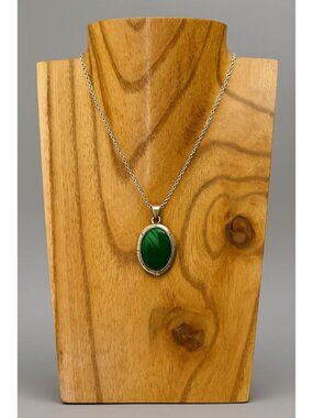 Faceted Green Onyx Pendant .925 Sterling Silver 1.5" Long x 1.25" Wide No Chain